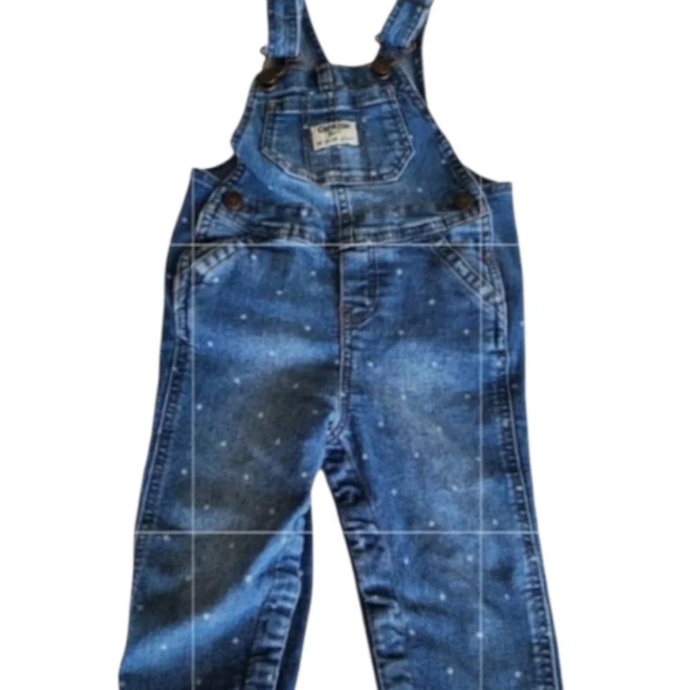 OshKosh B'gosh Girls Denim Overalls, Blue&White Polka Dot, Farm Country 12 Month